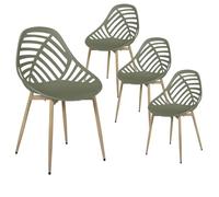 SAORI - Lot de 4 Chaises de Jardin Coque Plastique Ajourée Vert Olive Pieds Métal - Altobuy Vert