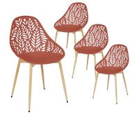 AltoBuy SAYA - Lot de 4 Chaises de Jardin Coque Plastique Ajourée Terracotta Pieds Métal