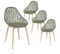 SAYA - Lot de 4 Chaises de Jardin Coque Plastique Ajourée Vert Olive Pieds Métal - Altobuy Vert
