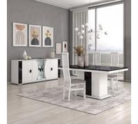 AltoBuy Séjour Buffet + Table Repas Blanc et Aspect marbre Noir - Tahoe