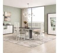 AltoBuy Séjour Complet Buffet + Table Repas + vitrine 2 Portes Blanc et Imitation Granit Gris - Newell