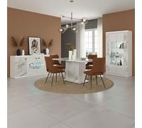 AltoBuy Séjour Complet Buffet + Table Repas + vitrine 2 Portes Blanc et Imitation marbre - ETOLIS