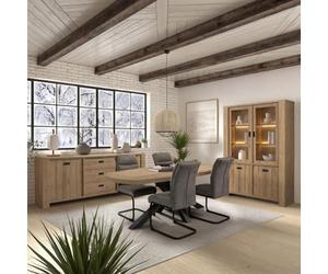 AltoBuy Séjour Complet Table Castella + Buffet et vitrine Aspect Bois Finition Castel Oak - Anatole