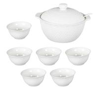 AltoBuy Service à Soupe en céramique Blanche avec soupière (2,7 L), louche et 6 Bols (25 cl)