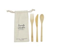 AltoBuy Set de 3 Couverts réutilisables en Bambou avec pochon Beige
