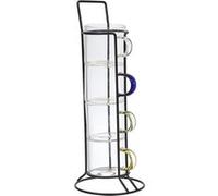 ALTOBUY - Set de 4 tasses à expresso en verre avec poignées colorées et support en fer noir Transparent