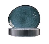 AltoBuy Set de 6 Assiettes à Dessert Galet en céramique au grés du Temps Bleu (22x18cm) - Galet