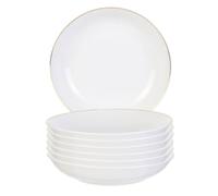 AltoBuy Set de 6 Assiettes Creuses Blanches en Porcelaine avec liseré doré (Ø21,5cm) - Aura