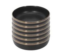 AltoBuy Set de 6 Assiettes Creuses Noires en céramique avec liseré doré (Ø18cm)