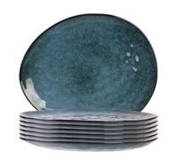 AltoBuy Set de 6 Assiettes Plates Galet en céramique au grés du Temps Bleu (27.5x23cm) - Galet