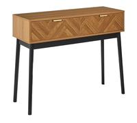 SIXTYS - Console 2 Tiroirs Aspect Bois Décor Chevrons Piétement Noir -