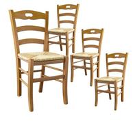 AltoBuy Suzy - Lot de 4 Chaises Teinté Chêne et Assises en Paille