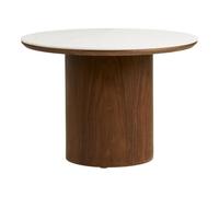 AltoBuy Table Basse Ø60cm Plateau en céramique Aspect marbre Pied placage frêne teinté - Nelly