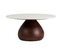 AltoBuy Table Basse Ø70cm Plateau en marbre Pied en manguier teinté - Elke