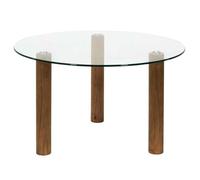 AltoBuy Table Basse Ronde en Verre trempé Pieds en hévéa - Inaya