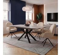 AltoBuy Table ext. en Pierre Blanche + 4 chaises pivotantes crème - Ariette