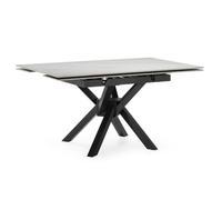 AltoBuy Table Repas Extensible en Pierre frittée Blanc Pieds croisés métal Noir - Ariette