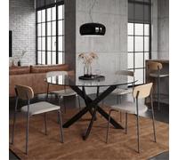 AltoBuy Table Ronde Design + 4 chaises Bois-PU Beige et métal Noir - DESIAL