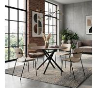 AltoBuy Table Ronde Design + 4 chaises PU Beige et métal Noir - AMAEL