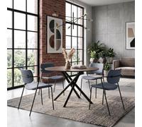 AltoBuy Table Ronde Design + 4 chaises PU Gris bleuté et métal Noir - AMAEL