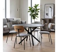 AltoBuy Table Ronde Design + 4 chaises Tissu Gris et métal Noir - AMAEL