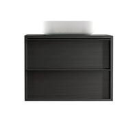 AltoBuy TERAS - Meuble Vasque 92cm Suspendu 2 tiroirs Aspect Bois Noir