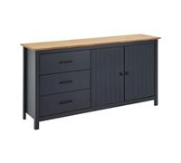 AltoBuy Tina - Buffet Bas 2 Portes 3 Tiroirs Bois Ciré Coloris Bleu Pétrole