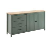 AltoBuy Tina - Buffet Bas 2 Portes 3 Tiroirs Bois Ciré et Vert