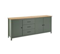 AltoBuy Tina - Buffet Bas 3 Portes 3 Tiroirs Bois Ciré et Vert
