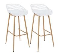 AltoBuy TRESSIE - Lot de 2 Tabourets Blancs Pieds Effet Bois Verni