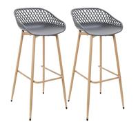 TRESSIE - Lot de 2 Tabourets Gris Pieds Effet Bois Verni - Altobuy Gris