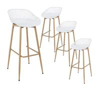 AltoBuy TRESSIE - Lot de 4 Tabourets Blancs Pieds Effet Bois Verni