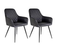 AltoBuy VIBY - Lot de 2 Fauteuils Simili Noir et Piétement Acier Noir