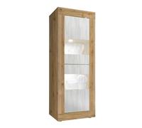 AltoBuy Vitrine 2 Portes Aspect Bois Finition Cadiz façades Blanc texturées et Verre avec LEDs - OTELLO