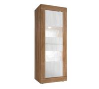 AltoBuy Vitrine 2 Portes Aspect Bois Finition Mercure façades Blanc texturées et Verre avec LEDs - OTELLO