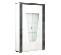AltoBuy Vitrine 2 Portes avec LEDs laqué Blanc et Imitation Granit Gris - Newell