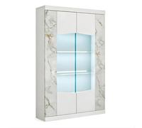 AltoBuy Vitrine 2 Portes avec LEDs laqué Blanc et Imitation marbre - ETOLIS