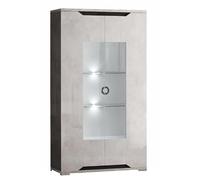 AltoBuy Vitrine 2 Portes + LED Aspect Ciment et Gris Anthracite - LIBECCIO