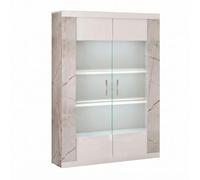AltoBuy Vitrine 2 Portes + LED Blanche et Aspect marbre Gris-Brun - NERVY