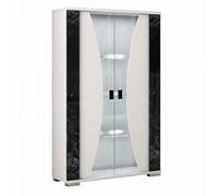 AltoBuy Vitrine 2 Portes + LED Blanche et Aspect marbre Noir - Tahoe