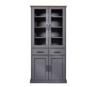 AltoBuy Vitrine 4 Portes 2 tiroirs en pin Massif teinté Gris - Fabio