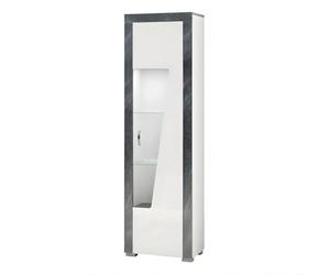 AltoBuy Vitrine Droite 1 Porte avec LEDs laqué Blanc et Imitation Granit Gris - Newell