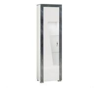 AltoBuy Vitrine Gauche 1 Porte avec LEDs laqué Blanc et Imitation Granit Gris - Newell