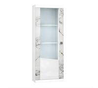AltoBuy Vitrine Gauche 1 Porte avec LEDs laqué Blanc et Imitation marbre - ETOLIS