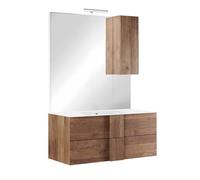 AltoBuy ZEUS - Meuble Vasque 101cm Suspendu 2 tiroirs + Miroir Aspect Bois Finition Mercure