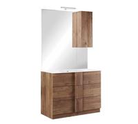 AltoBuy ZEUS - Meuble Vasque 82cm 3 tiroirs + Miroir Aspect Bois Finition Mercure
