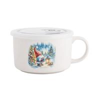 Altom Design Boîte à déjeuner en porcelaine - Grande tasse de Noël - Avec anse et couvercle - 800 ml - Motif elfe