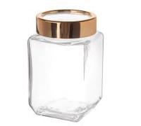 Récipient en verre avec couvercle doré 700 ml, diamètre 9 cm, hauteur 14,5 cm, pot de conservation, arôme, thé, café, biscuits, pâtes, riz