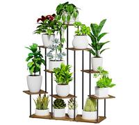 ALTORICO 11 Niveaux Support pour Plantes, 106 cm, Étagère pour Plantes en Métal Bois, Porte Plantes D'intérieur pour Plusieurs Plantes, Support Pot de Fleur le Balcon du Jardin, Salon, Bureau, Noir