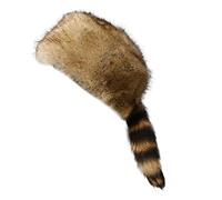 Altsuceser Bonnet en fausse fourrure avec queue de raton laveur, bonnet plat rond avec queue de raton laveur pour l'hiver, Taille unique, M